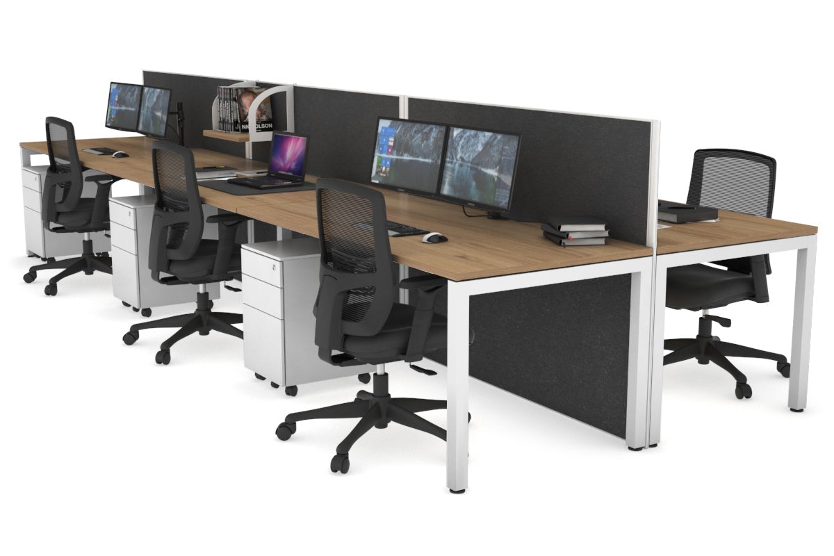 Horizon Quadro 6p Bench with Square Legs - 1800L x 800W Office Workstation with Cable Management Scallop - Perfect for Modern Workspaces, Conference Rooms & Collaborative Office Environments