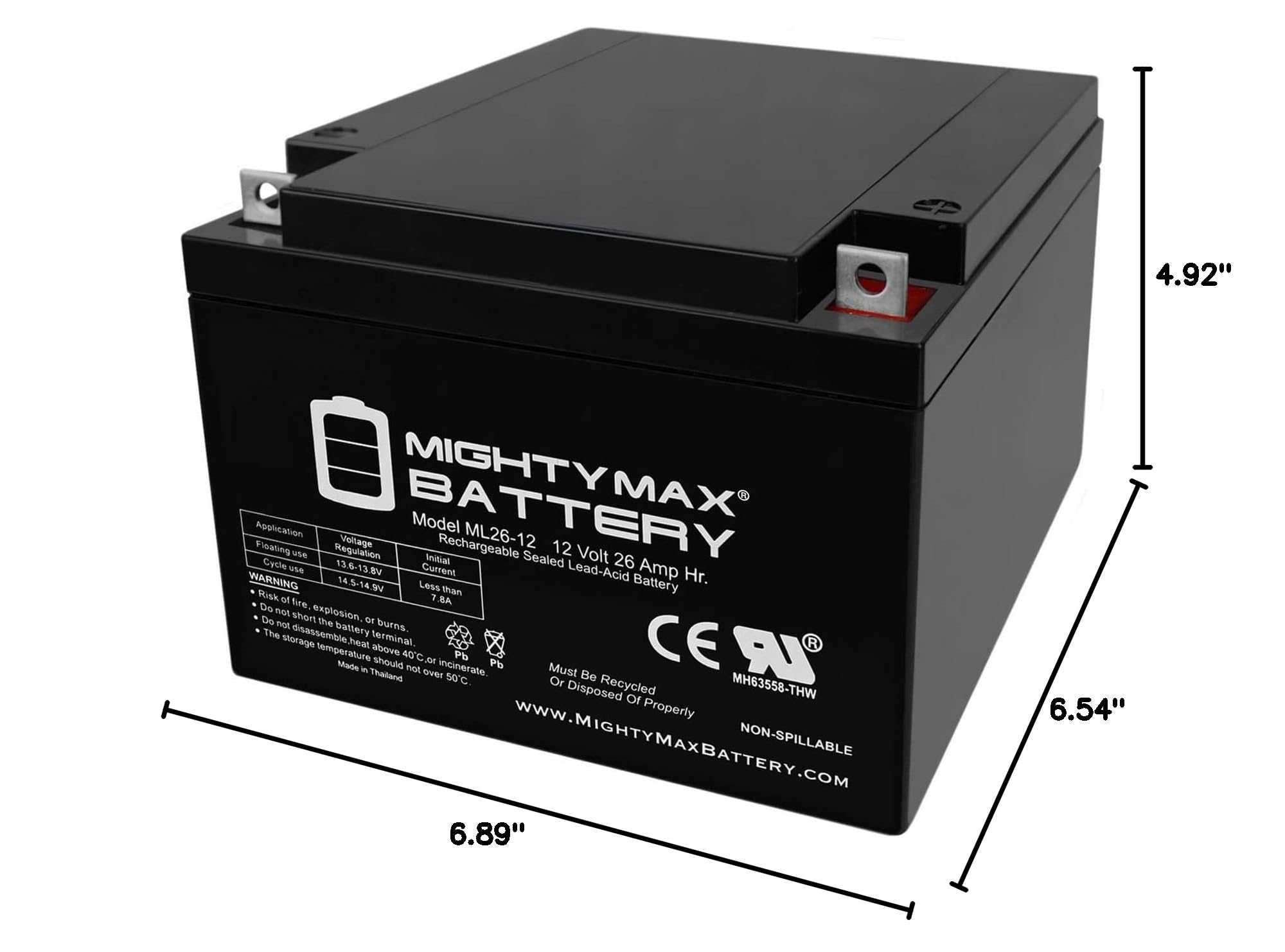 Mighty Max ML26-12 12V 26AH Rechargeable AGM Battery - Replacement for Interstate BSL1146, Power Wheels, Solar Systems & Emergency Backup Power