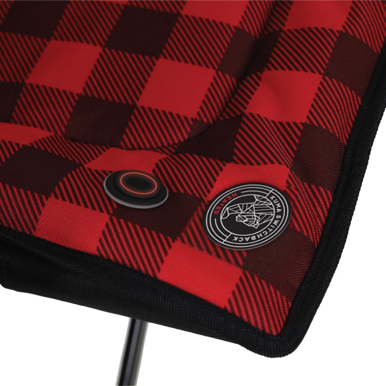 Kuma Outdoor Gear Switchback Heated Chair with Carry Bag - Luxury Portable Heated Outdoor Camping Chair for Winter, Hunting, Fishing, Football Games & Backyard Relaxation (Red/Black) - Perfect for Cold Weather Camping, Tailgating & Outdoor Events