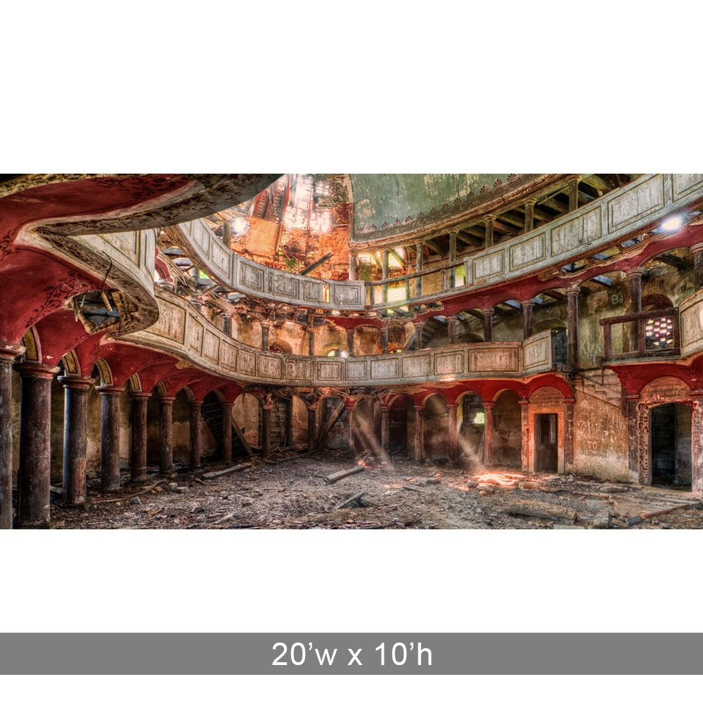 Vintage Concert Hall Ruins Printed Backdrop - High-Quality Photography Backdrop for Themed Parties, Events & Studio Shoots - Perfect for Halloween, Gothic Weddings & Theater Productions