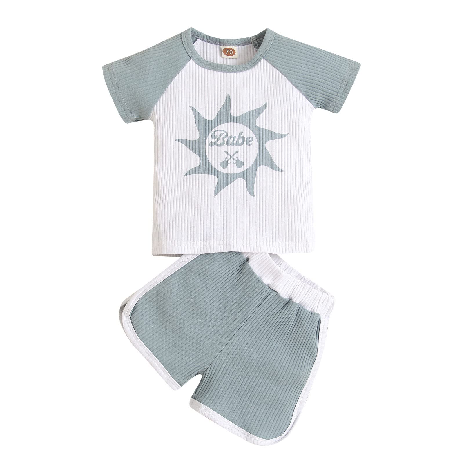 Newborn Baby Boys Girls Summer Outfits - Short Sleeve Ribbed T-Shirt & Shorts Set | Cute Infant Tracksuit for Playtime & Family Outings