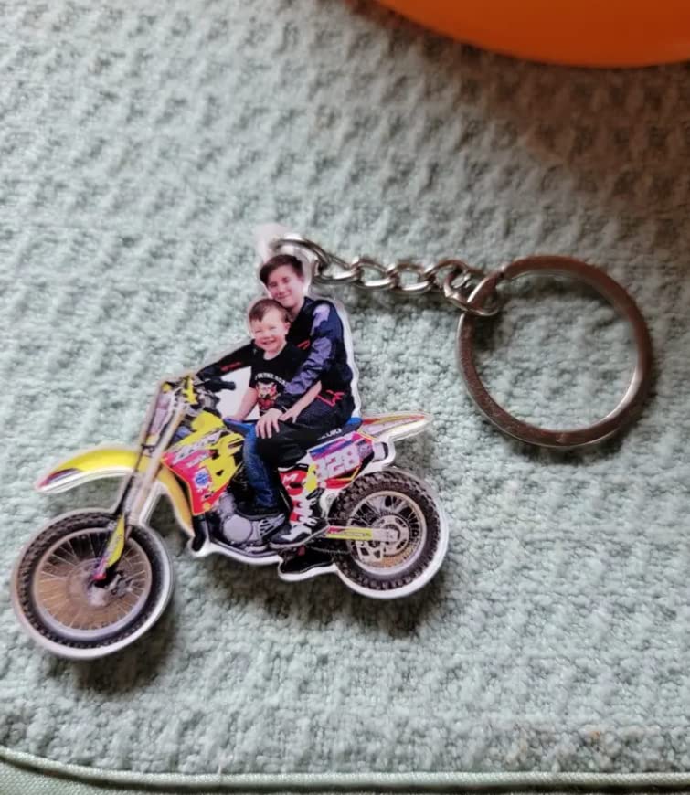 Custom Motocross Photo Keychain - 2x2 Acrylic Personalized Gift for Dirt Bike Riders - Perfect for Christmas, Father's Day & Racing Enthusiasts - Ideal for Motorcycle Keys, Backpacks & Race Day Accessories