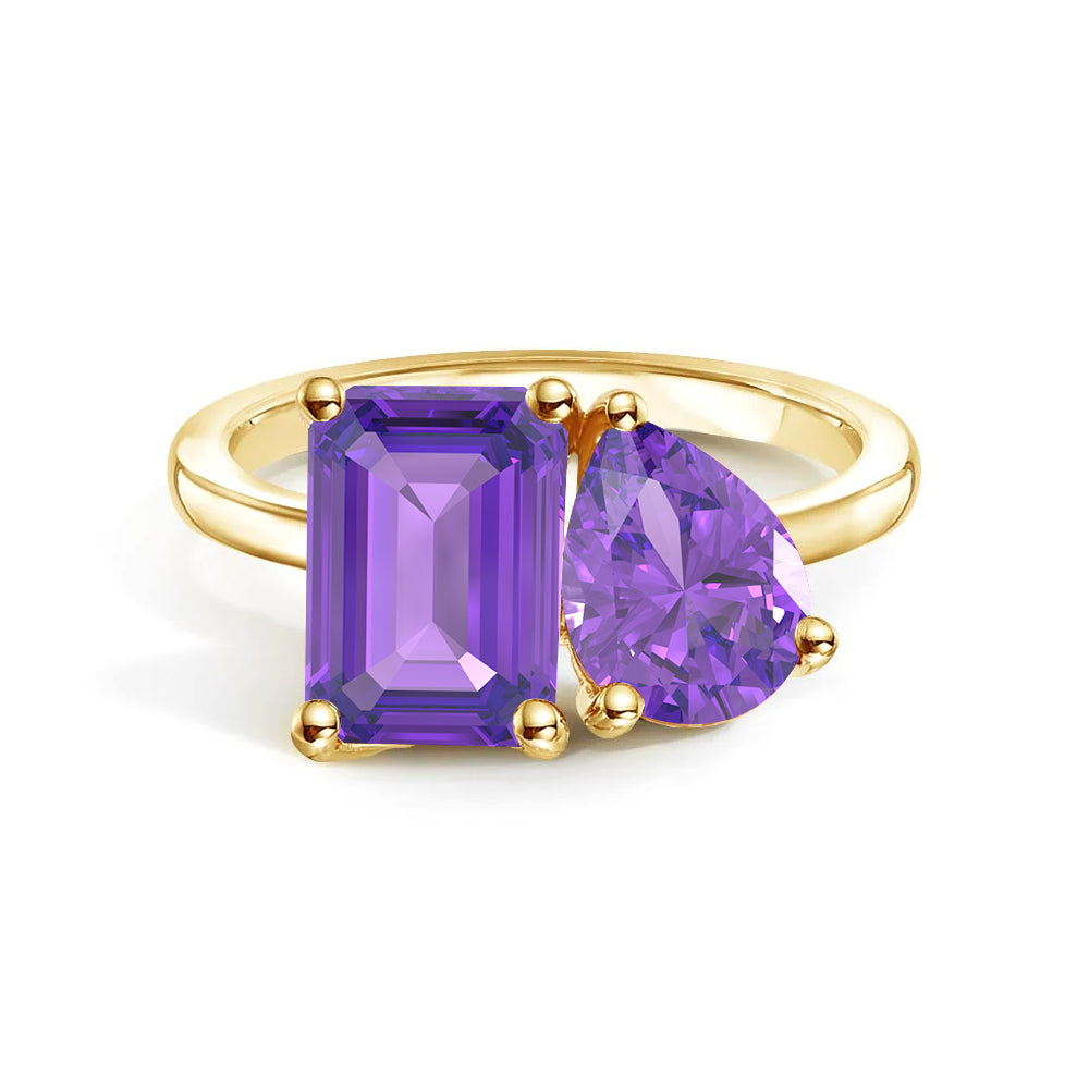 Personalized Toi et Moi Amethyst Birthstone Ring for Women - Custom Anniversary Gift for Her, Valentine's Day, Engagement or Romantic Occasions