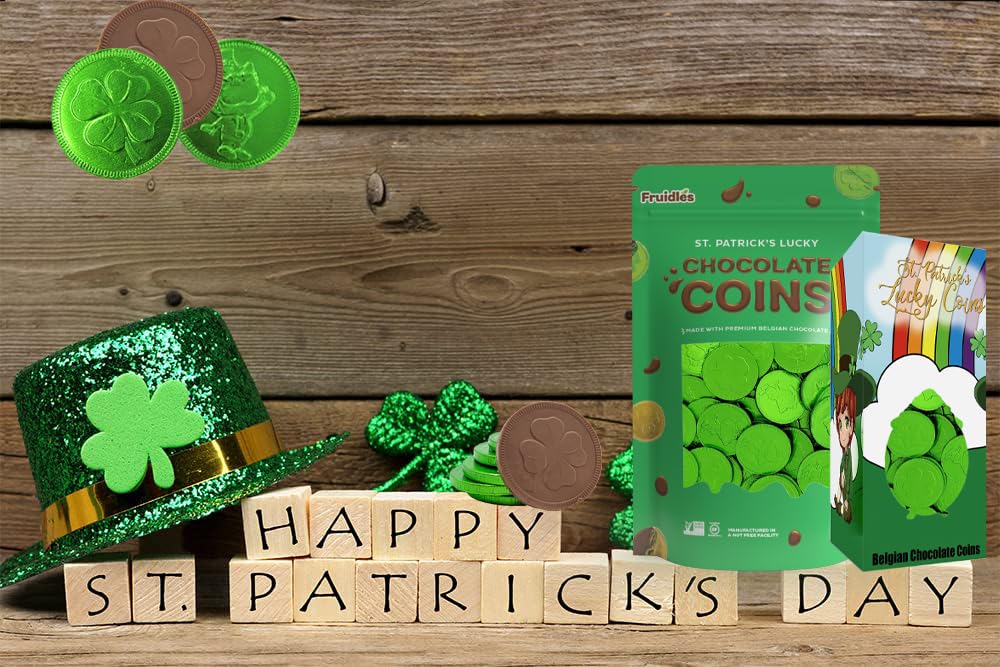 Premium Belgian Nut-Free Milk Chocolate Shamrock Coins - Half-Pound Saint Patrick's Day Treat (40 Kosher Green Coins) - Perfect for Party Favors, Gift Baskets & Irish-Themed Celebrations