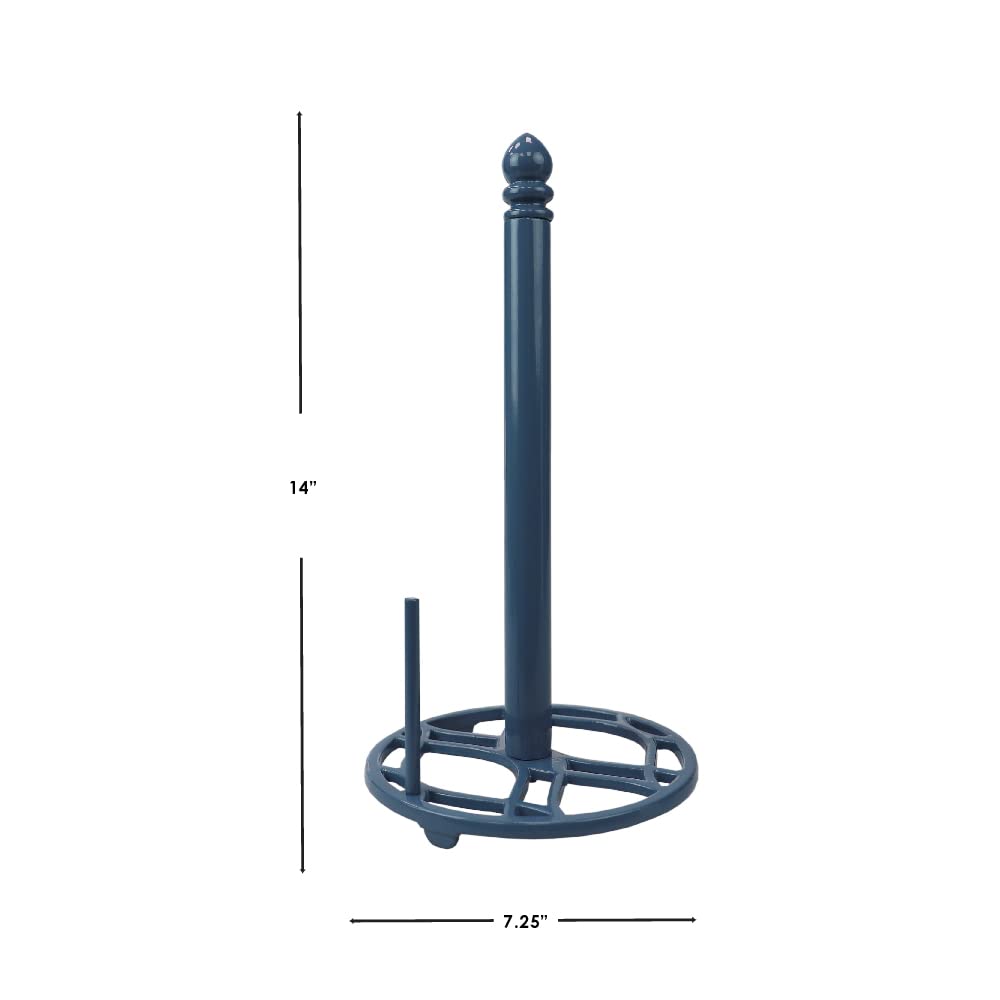 Home Basics Iris Freestanding Cast Iron Paper Towel Holder with Tear Bar - Slate Gray | Sturdy Kitchen & Bathroom Organizer for Countertops & Pantries