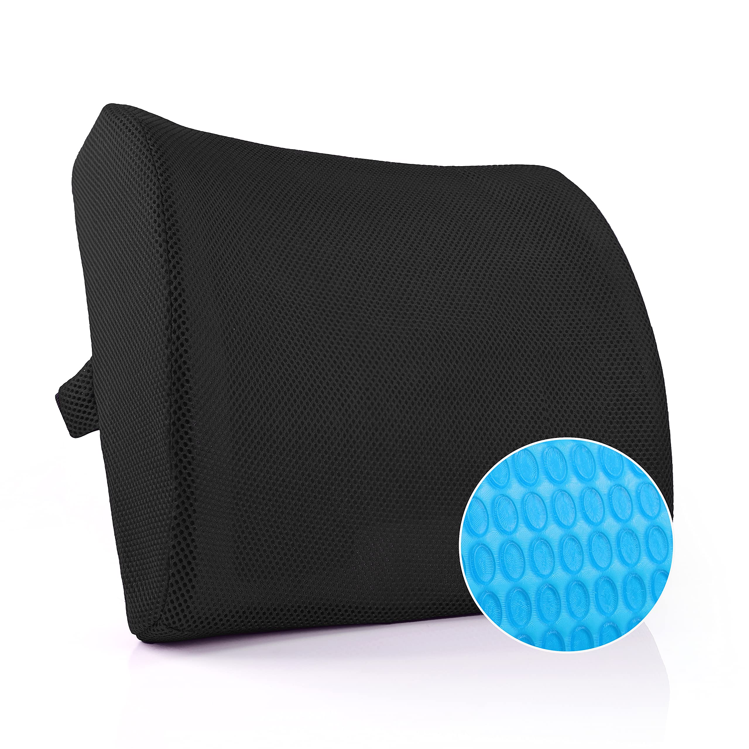 MUEUSS Lumbar Support Pillow - Gel & Memory Foam Back Cushion for Office, Car, Gaming Chair - Relieves Back Pain & Improves Posture (Black) | Perfect for Work, Driving & Long Sitting Sessions