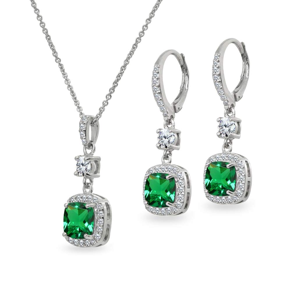 Elegant Women's Jewelry Set - Genuine/Synthetic Gemstone Necklace & Earrings | Birthstone Pendant & Dangle Earrings in Sterling Silver | Perfect for Gifts, Anniversaries & Special Occasions