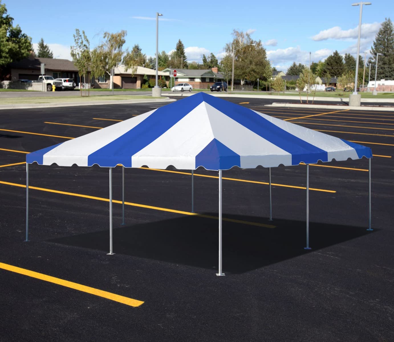 20' x 20' Heavy Duty Waterproof Canopy Tent - Blue/White Commercial Party Tent for 33-80 People | Indoor/Outdoor Frame Canopy for Weddings, Festivals, Farmers Markets & Backyard Gatherings | West Coast Style Waterproof Vinyl Shelter for Events & Vendor Booths
