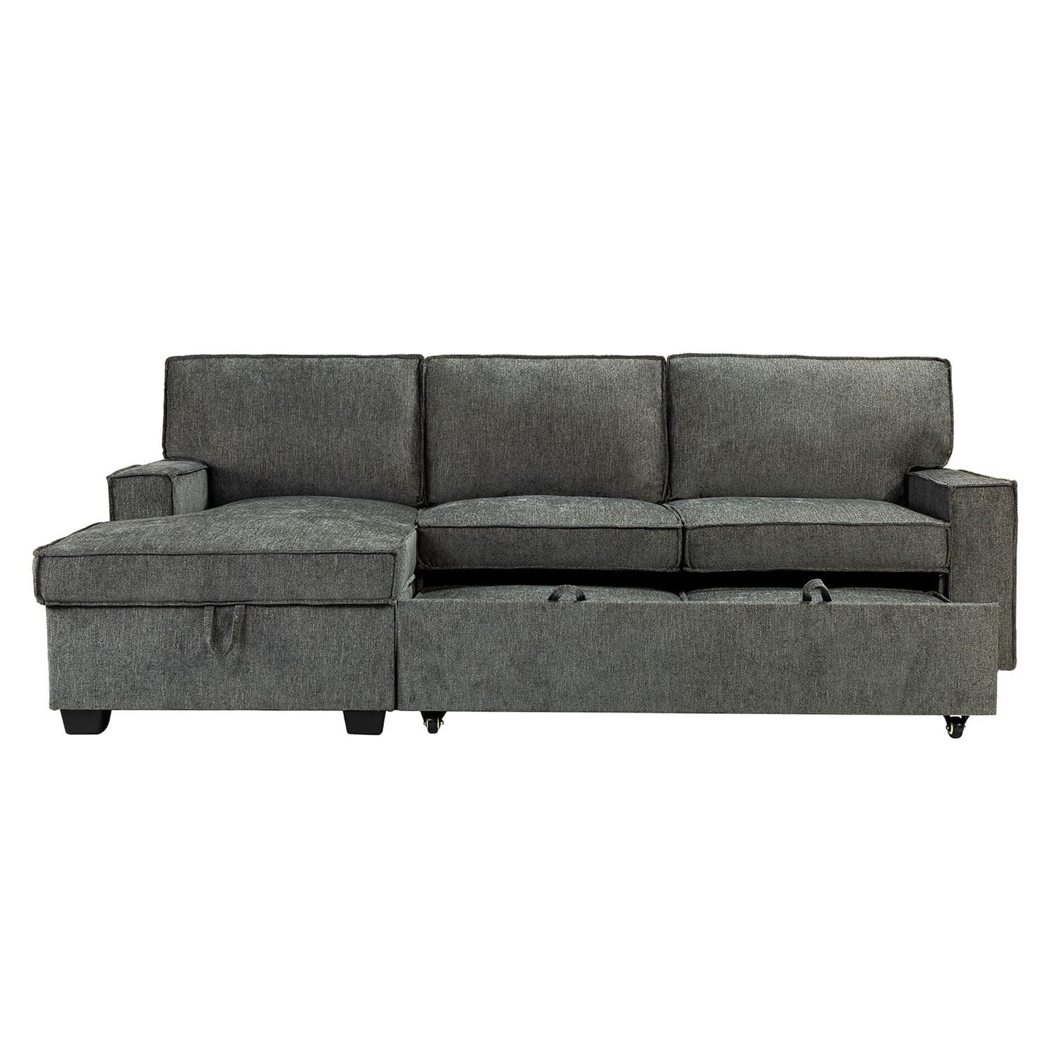 Sendera Upholstered Pull Out Sleeper Sofa & Chaise with Storage (Right) - Convertible Sectional Couch for Small Spaces - Perfect for Guest Room, Living Room & Studio Apartments