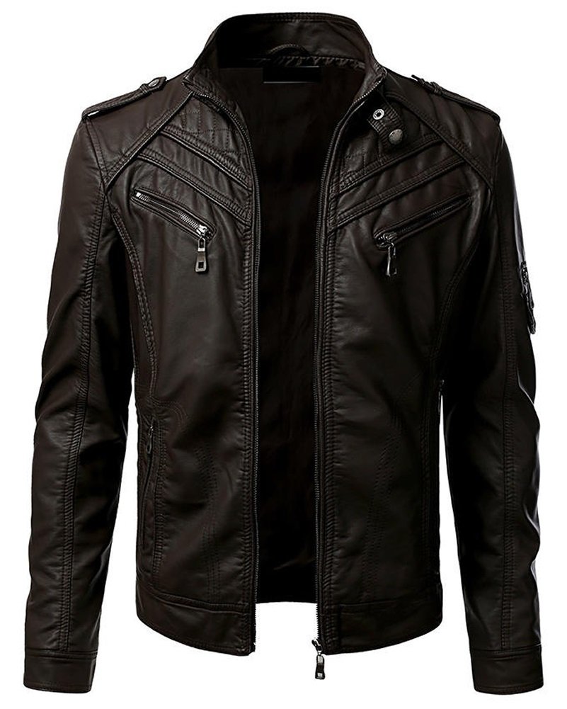 Classyak Men's Black Slim Fit Genuine Leather Jacket - Stylish Motorcycle Biker Jacket for Casual Wear & Night Out