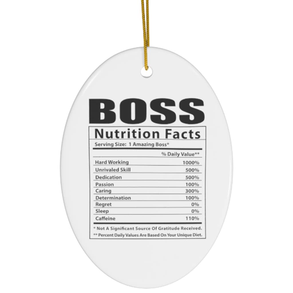 Funny Boss Nutritional Facts Gifts 2024 - Oval Ceramic Christmas Tree Ornaments for Office Humor & Holiday Decor