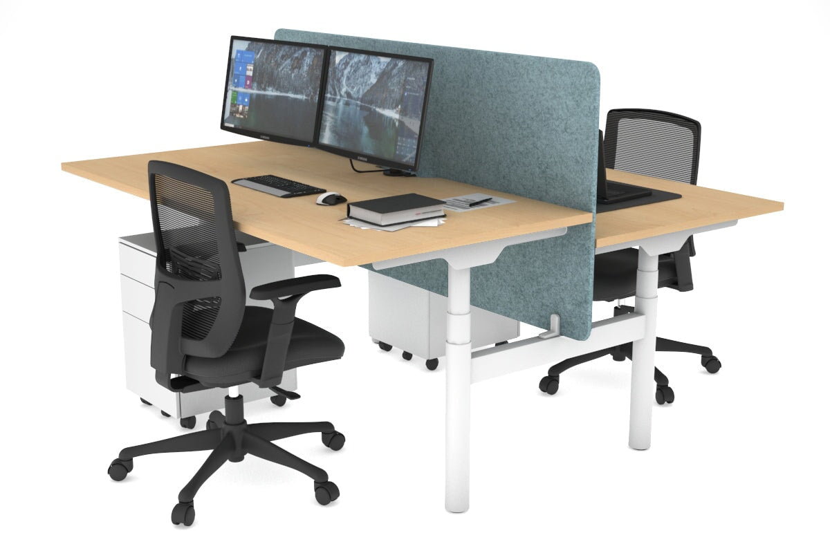 Flexi Premium Height Adjustable 2-Person H Bench Workstation - White Frame [1400L x 800W with Cable Management] - Ideal for Office, Home Workspace & Collaborative Environments