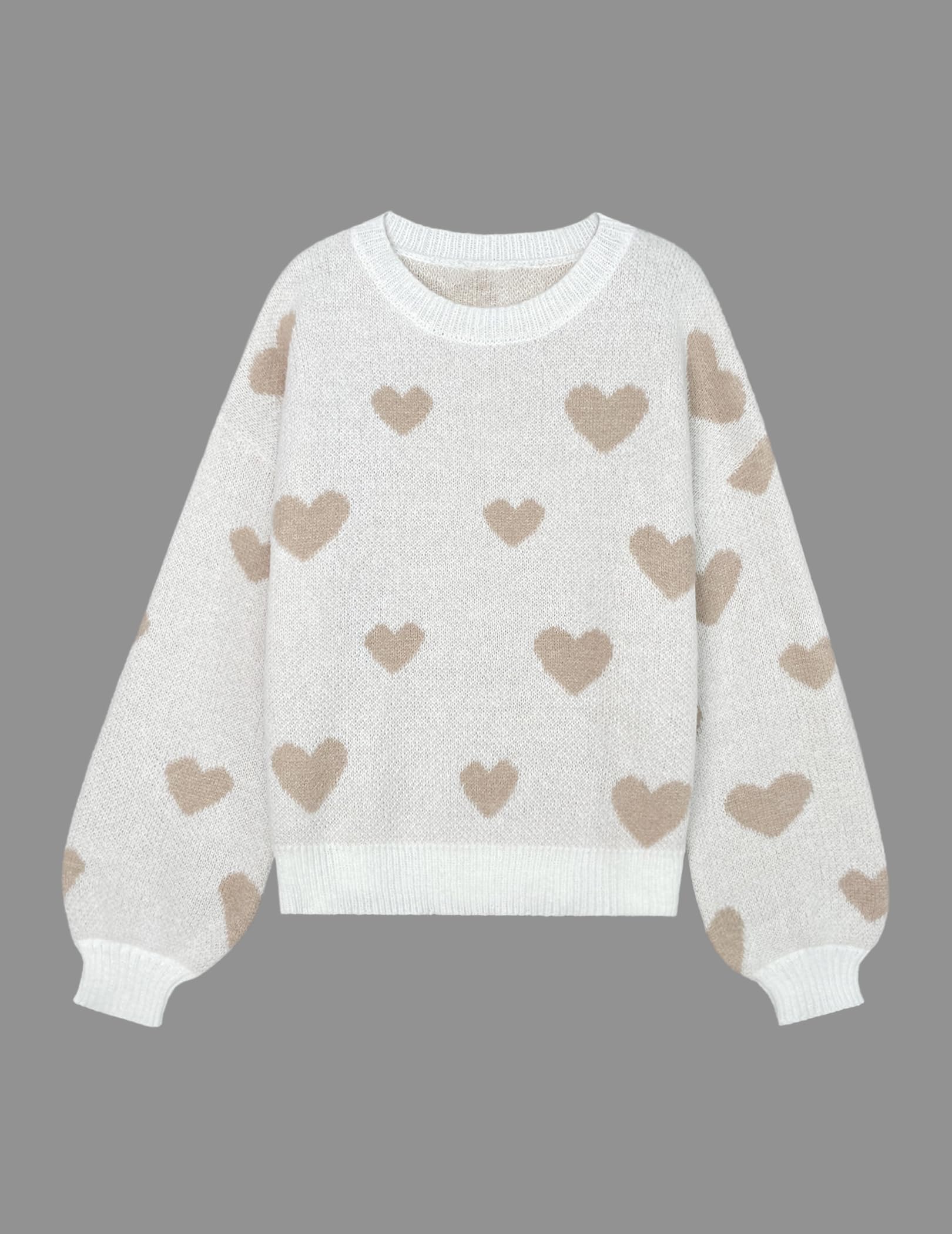 Women's Oversized Heart Sweater - Cute Ribbed Knit Crew Neck Pullover Top for Spring 2025 | Dressy Casual Wear for Date Night & Coffee Dates