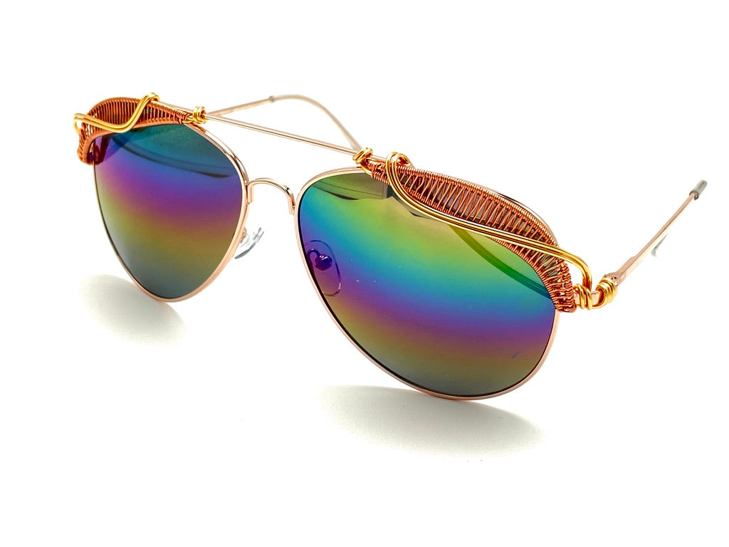 Rainbow Aviator Sunglasses with Copper Frame - Stylish UV Protection Shades for Men & Women - Perfect for Driving, Beach, and Outdoor Activities