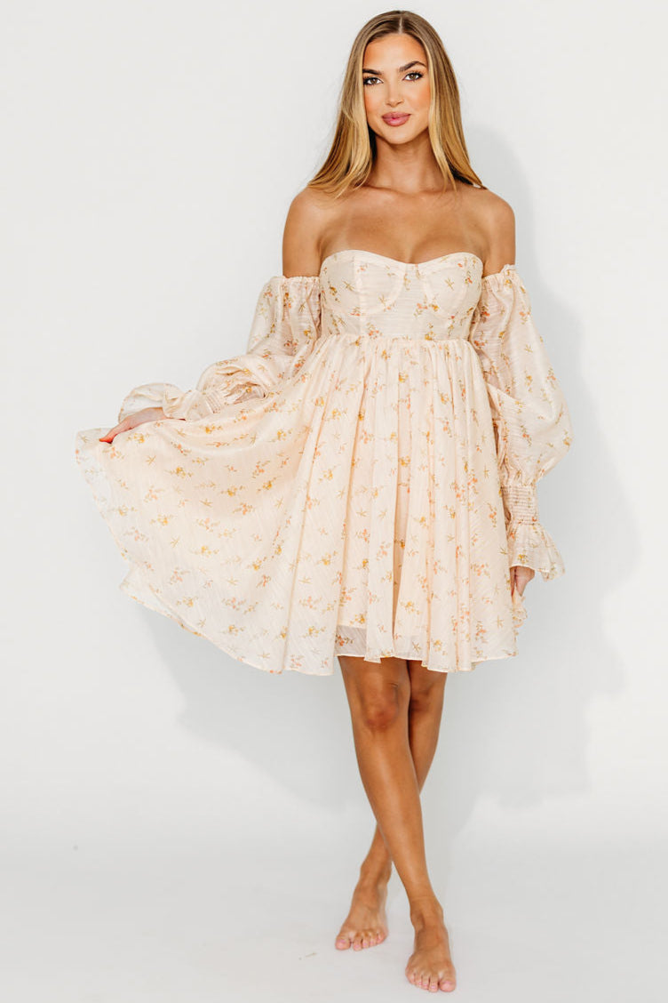 Kennedy Floral Mini Maternity Dress in Cream - Bump Friendly Summer Dress for Pregnancy, Baby Shower & Photoshoot