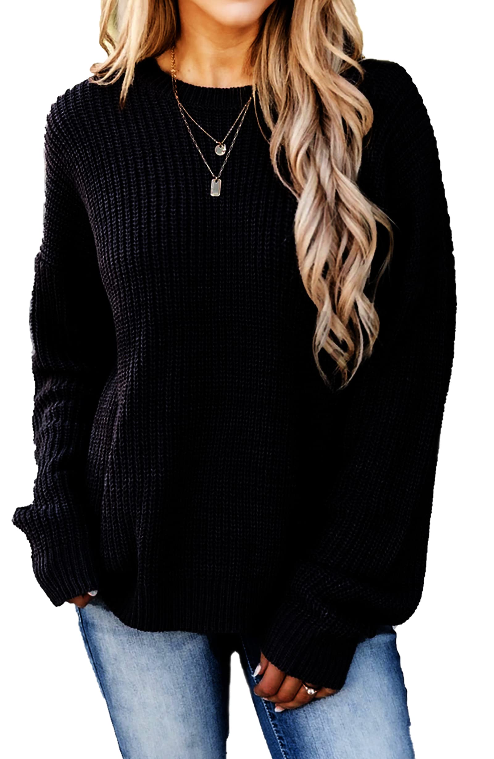 Gfeaden Women's Waffle Knit Fall Sweater - Casual Long Sleeve Loose Crewneck Oversized Pullover Top | Perfect for Autumn Layering, Coffee Dates & Cozy Evenings
