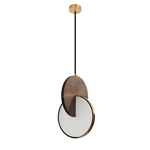 5W LED Round Solid Wood Hanging Light - Walnut Pendant Light with Frosted Acrylic Shade - Modern Minimalist Suspension Lighting for Bedroom, Living Room, Dining Room, and Office Decor