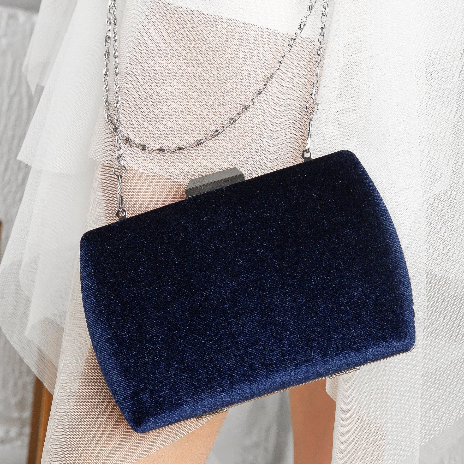 Francisca Blue Velvet Clutch Bag for Women - Elegant Evening Purse for Parties, Weddings & Special Occasions