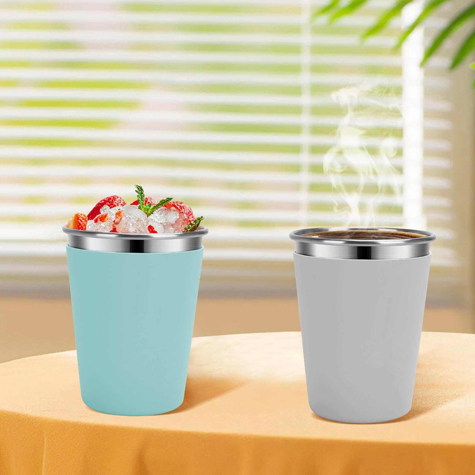 Stainless Steel Kids Cups with Straws & Lids - 12oz Leak Proof Sippy Cups for Toddlers 1-3 Years, Spill Proof Travel Cups for Home, School, Outdoor Activities - Perfect for Juice, Milk & Smoothies (4 Pack)