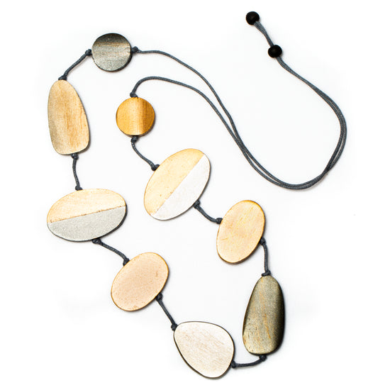 Two-Tone Gold Wooden Disc Necklace for Women - Boho Chic Layering Jewelry for Everyday Wear & Special Occasions