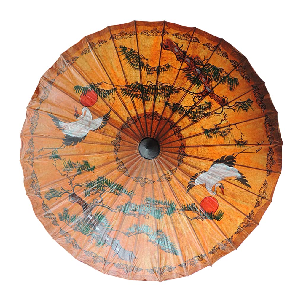 Handmade Chinese Oil Paper Umbrella - Red Crowned Crane Pattern, Rainproof & Decorative Asian Parasol for Dance, Wedding, Photo Props & Home Décor