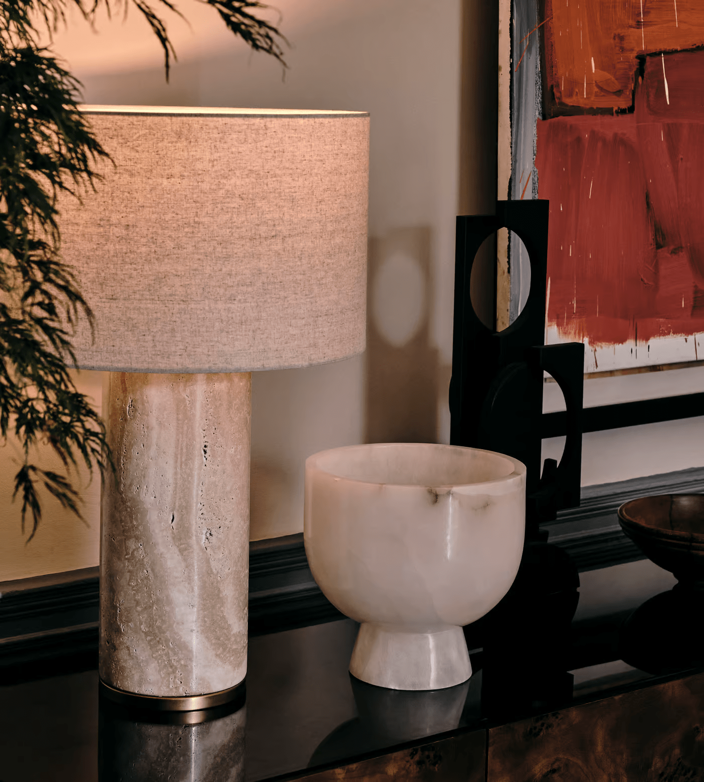 Aria Stone Table Lamp - Modern Bedside & Living Room Lighting for Home Decor | Dimmable LED Nightstand Lamp for Bedroom, Office, or Study
