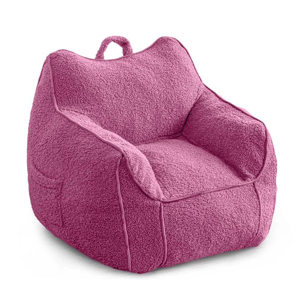 MAXYOYO Sherpa Kids Bean Bag Chair - Soft & Cozy Bean Bag Couch with Decorative Edges for Children's Room, Nursery or Playroom (Pink) - Perfect for Reading, Gaming & Relaxing