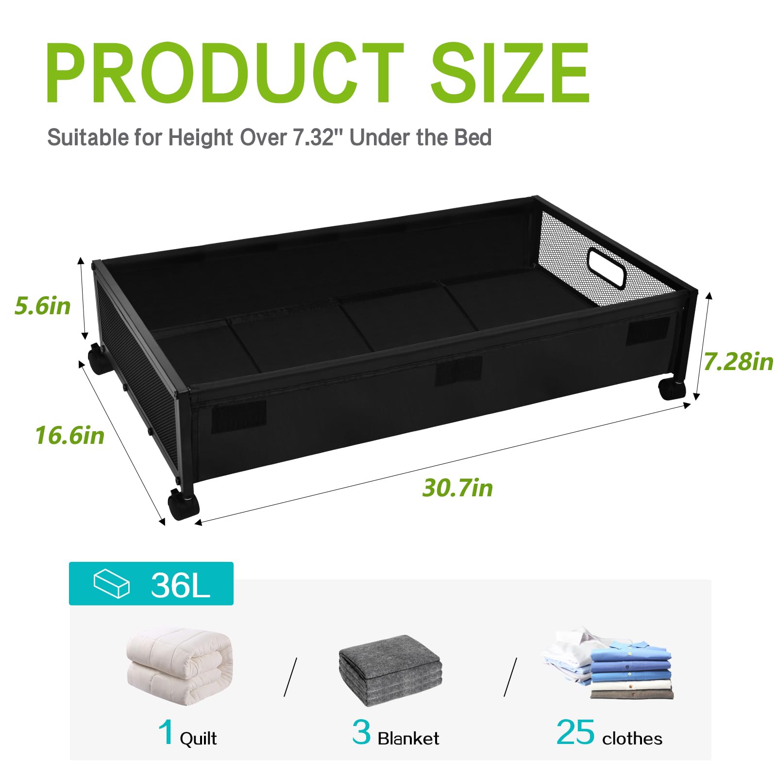 2 Pack Under Bed Storage Bins with Wheels & Clear PVC Lids - Rolling Metal Drawer Organizer for Clothes, Shoes, Books, Toys & Blankets - Perfect for Bedroom, Closet, Dorm & Small Space Organization