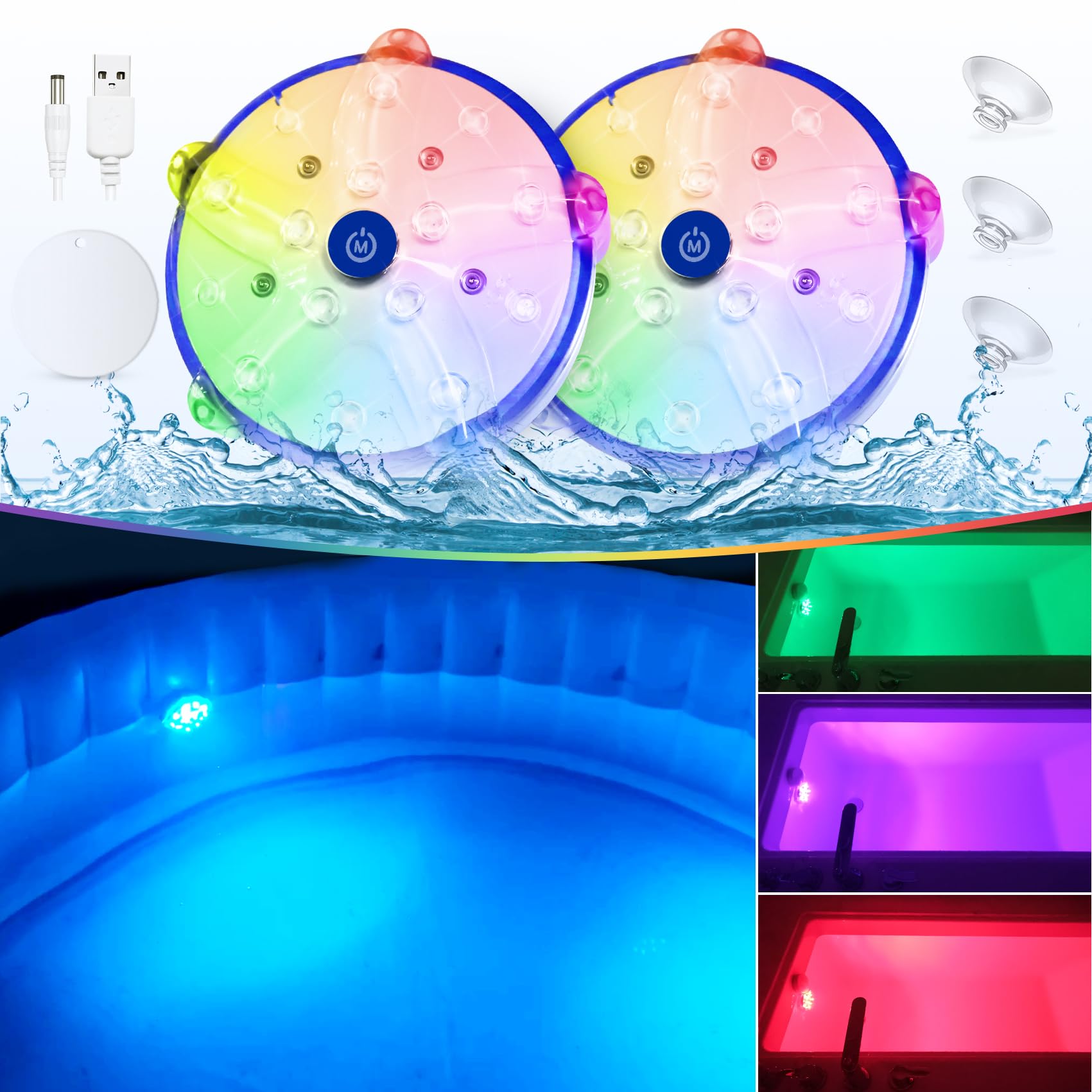 DeeprBetter Rechargeable Color Changing LED Pool Lights - Waterproof Floating & Submersible Lights for Swimming Pools, Hot Tubs, Spas, Bathtubs with Built-in Magnet & Suction Cups | Perfect for Night Swimming, Backyard Decor, and Relaxation