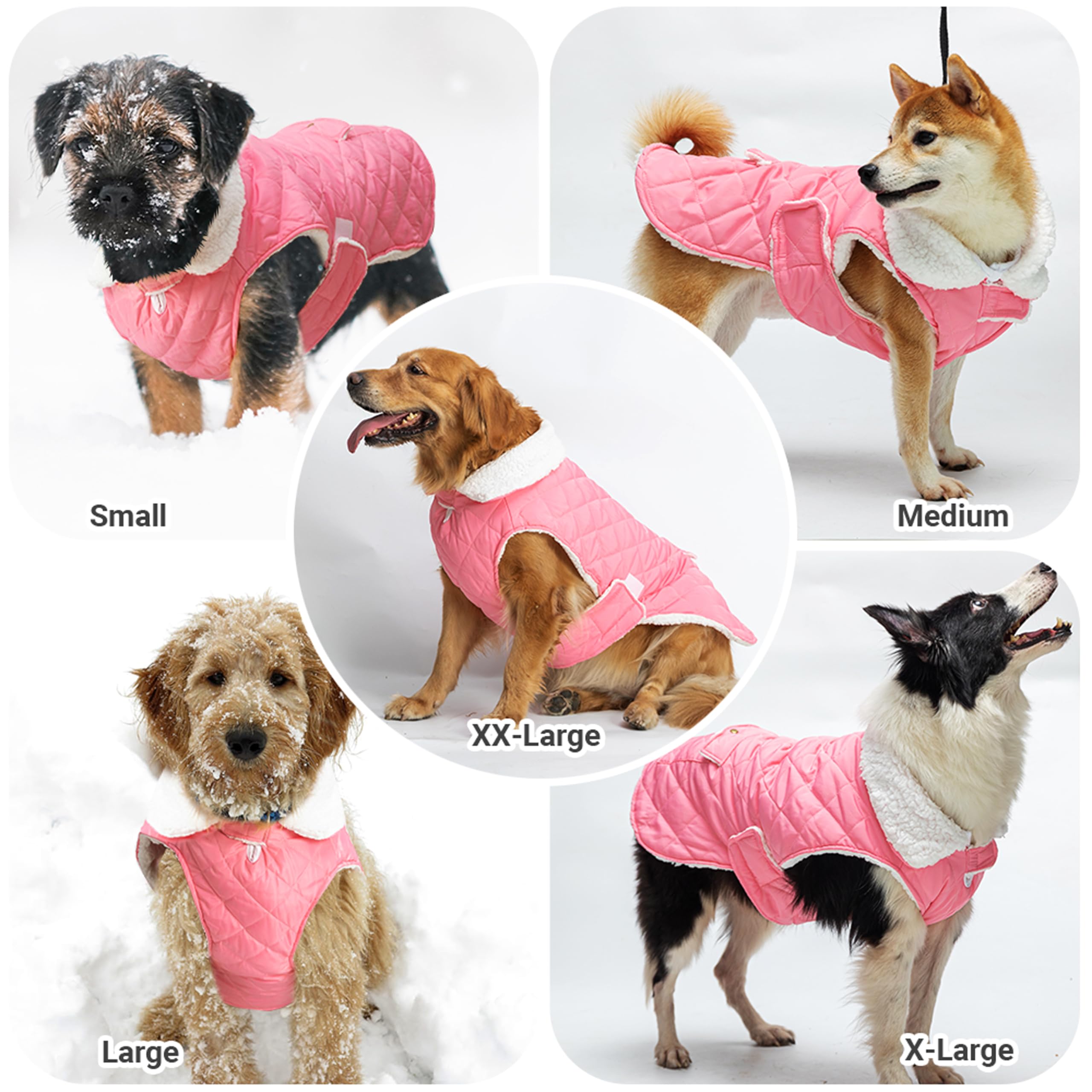 Windproof Fleece Dog Winter Coat - Warm Thick Jacket for Small Medium Large Dogs in Snow & Rain (Pink) - Indoor & Outdoor Pet Vest for Cold Weather (S-XXL) - Perfect for Winter Walks, Park Visits & Outdoor Adventures