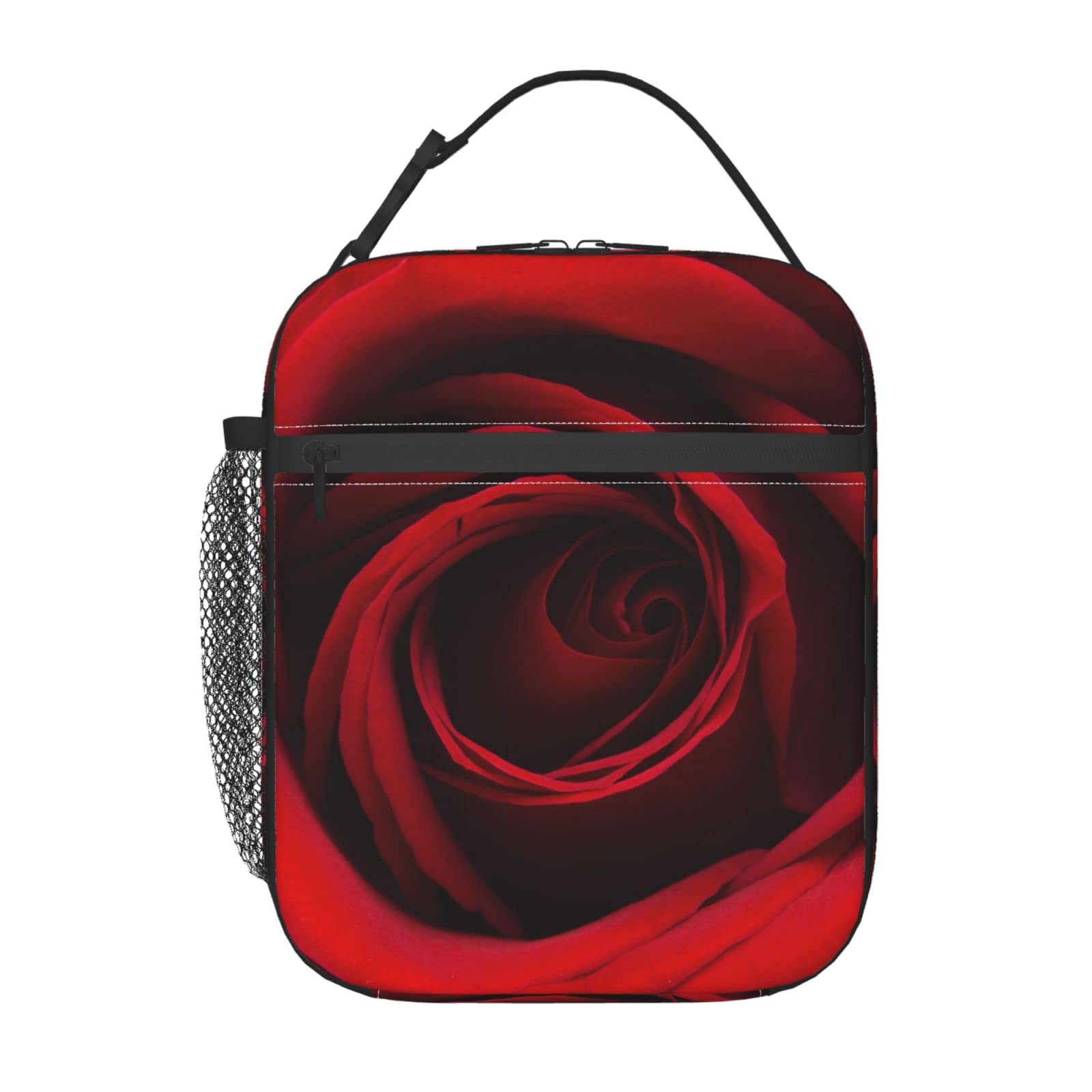 YETTA YANG Insulated Lunch Box - Cute Red Rose Floral Design, Portable & Reusable Thermal Lunch Bag for Women & Men - Perfect for Work, School, Picnic, Camping & Valentine's Day Gifts