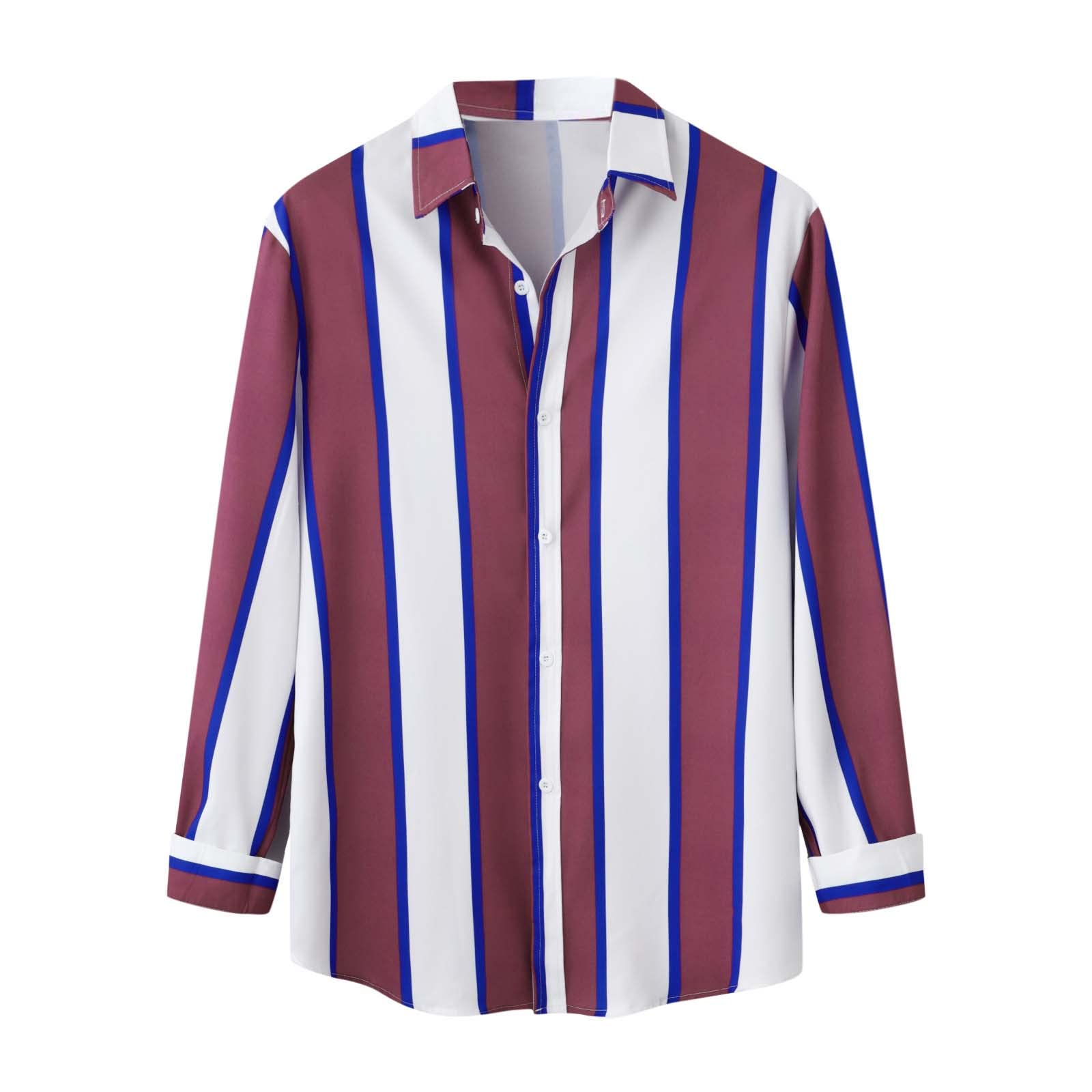 Men's Slim Fit Casual Dress Shirt - Long Sleeve Striped Print Turn Down Collar Shirt for Autumn | Office Wear, Business Casual & Date Night Outfits