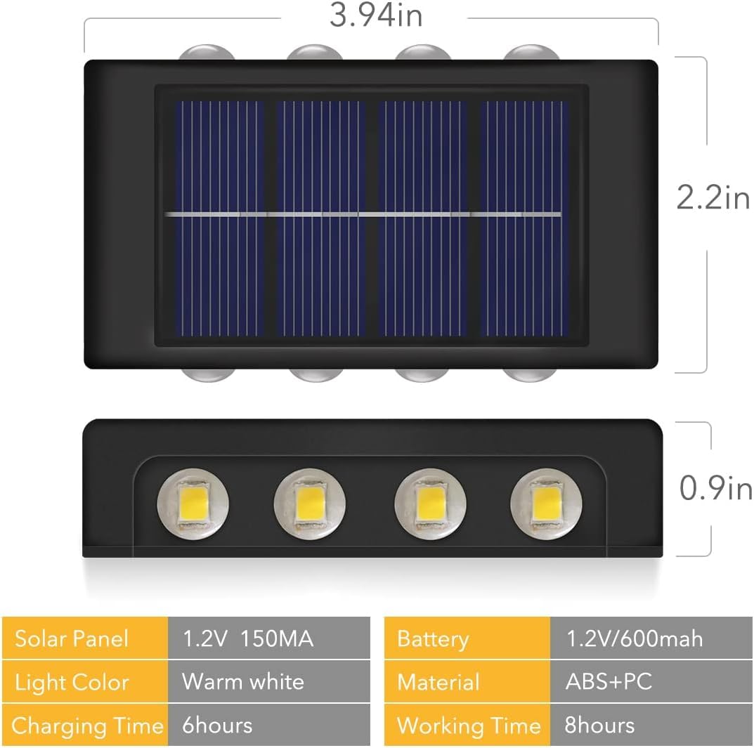 Solar Powered Outdoor Fence Lights - Waterproof Wall Sconce Up Down Lighting with Dusk to Dawn Sensor (6 Pack Warm White) - Perfect for Deck, Yard, Pathway, Porch, Stair, Garage & Landscape Lighting
