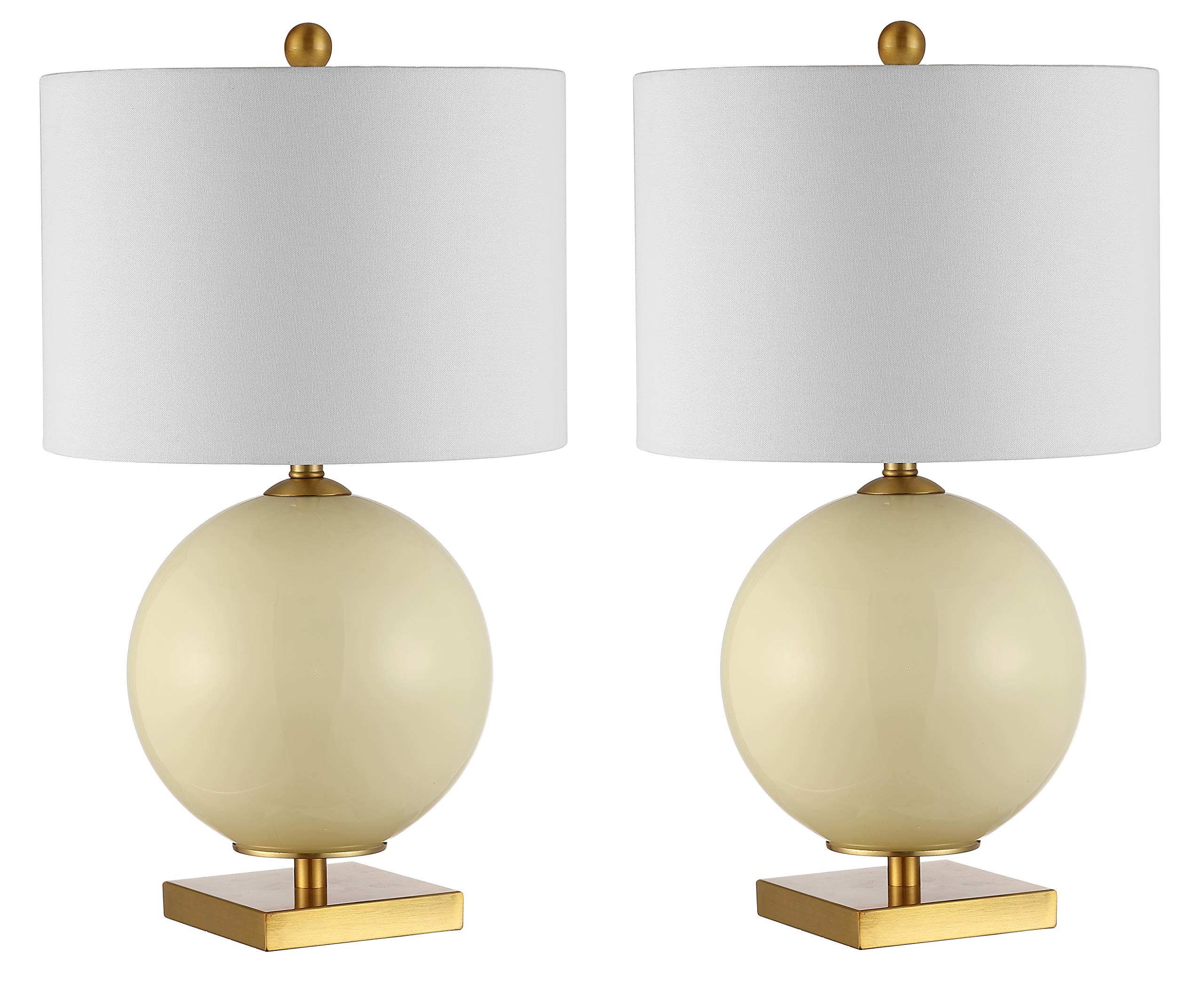 SAFAVIEH Anina 24-inch Cream Glass Table Lamp Set of 2 with LED Bulbs - Modern Bedroom, Living Room, Home Office & Nightstand Lighting for Cozy Ambiance
