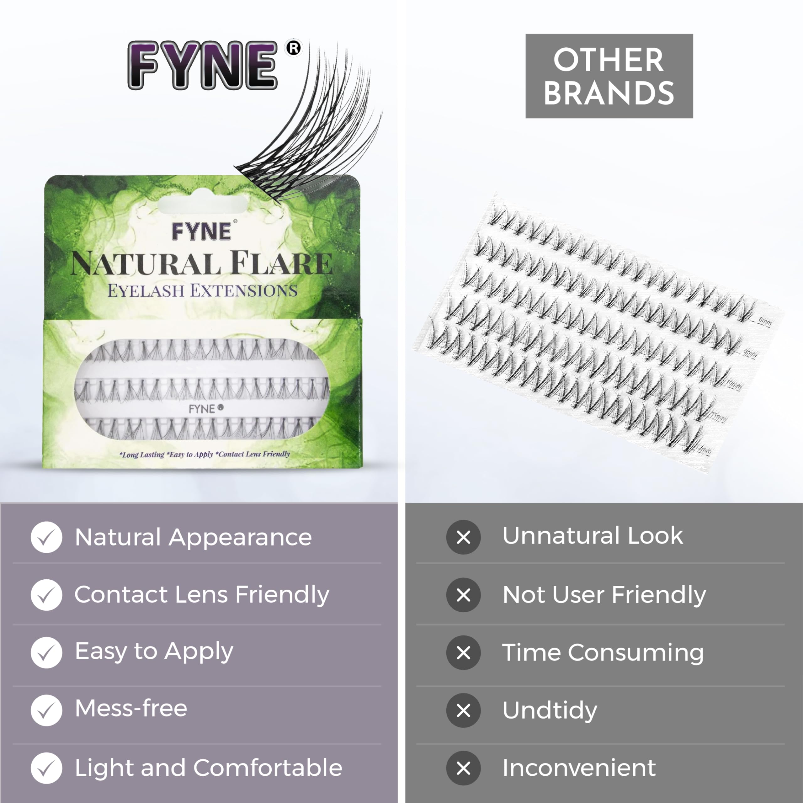 Natural Lashes by FYNE – Mixed Length Cluster Eyelash Extensions Pack | Easy to Apply Individual False Lashes for a Natural Look | Perfect for Daily Wear, Special Occasions & Makeup Artists