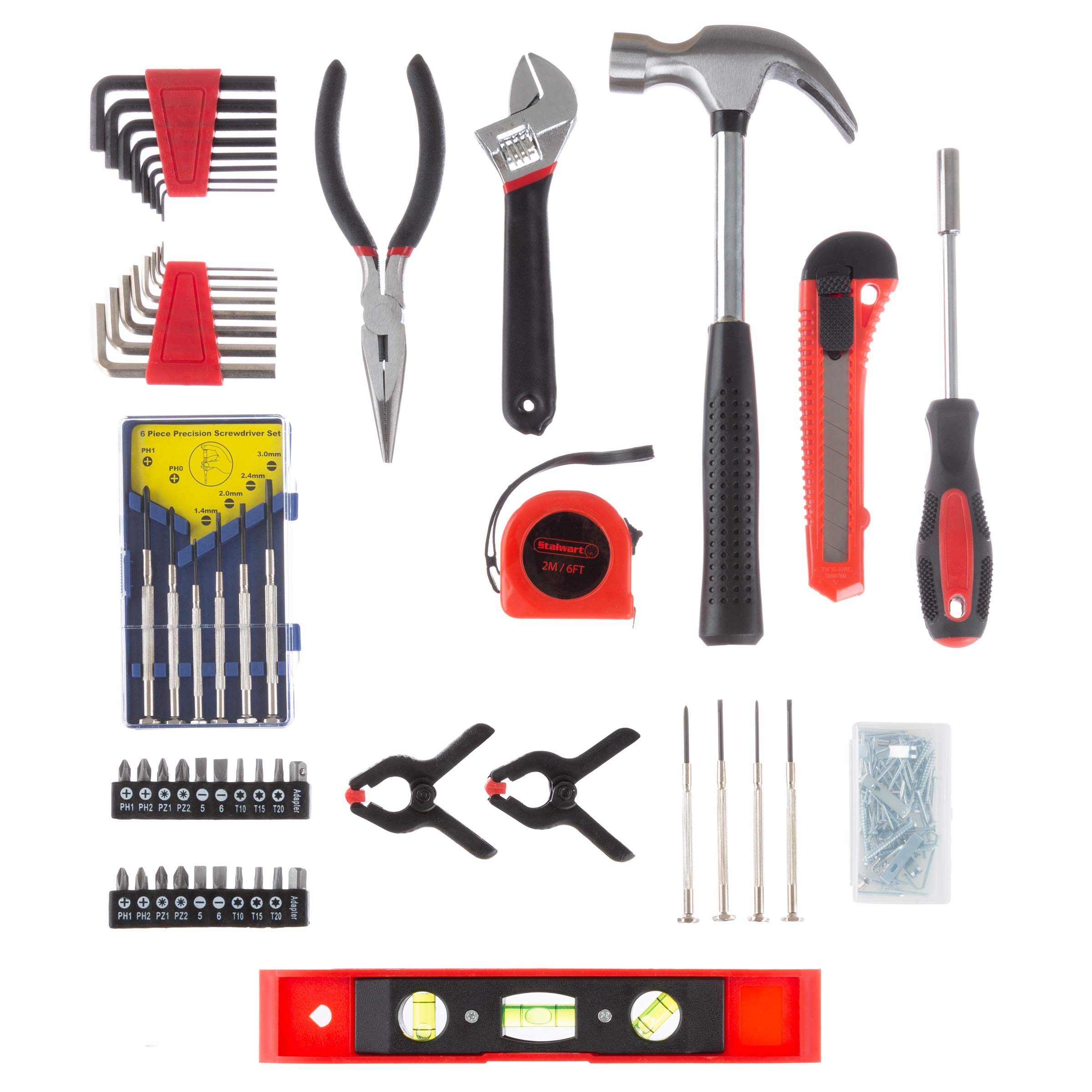 Stalwart 132-Piece Heat-Treated Steel Tool Kit with Carrying Case - Essential Hand Tools & Basic Repair Set for Home, Apartment, Dorm, DIY Projects - Perfect for Household Repairs, Furniture Assembly, and Emergency Fixes