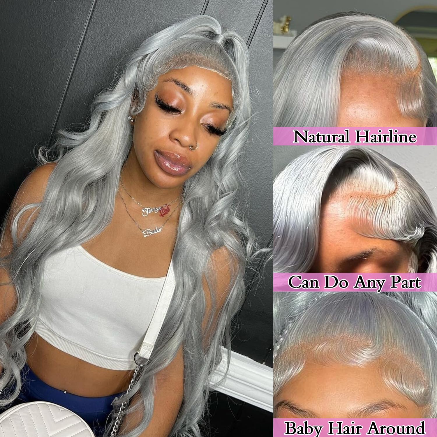 Grey Silver Lace Front Wigs Human Hair - 200% Density Body Wave 13x4 UHD Transparent Pre Plucked Glueless Wig - 613 Blonde Remy Virgin Hair for Black Women (20 Inch) - Perfect for Cosplay, Parties & Daily Wear