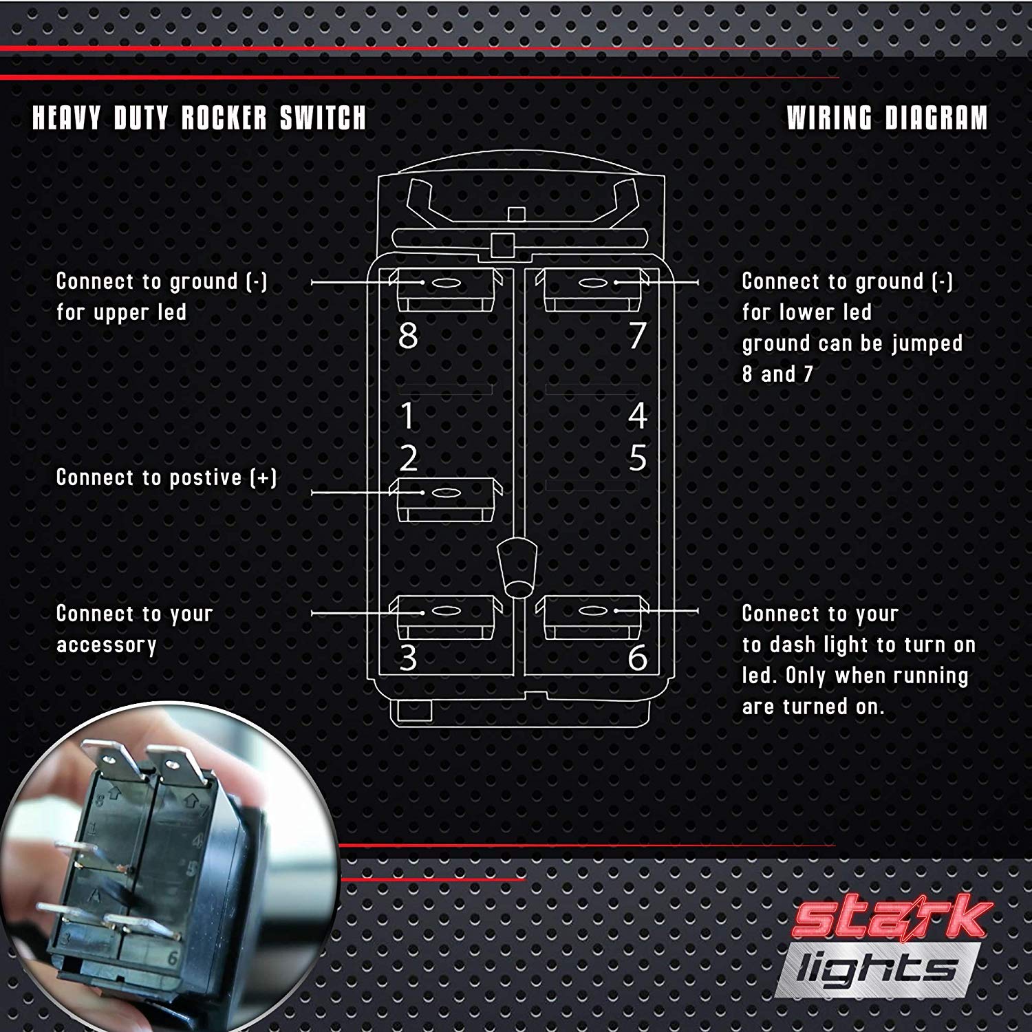 STARK 5-PIN Horizontal Blue LED Roof Light Rocker Switch - 20A 12V ON/OFF Laser Etched for Dual Lights | Perfect for Off-Road Vehicles, Marine Boats & RV Lighting Systems