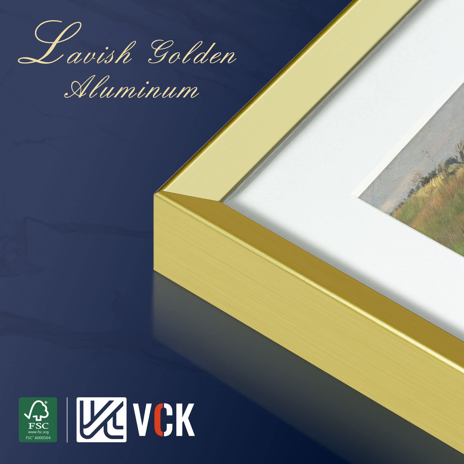 VCK 12x16 Aluminum Picture Frames Set of 3 - Gold Metal Poster Frames with Tempered Glass & Mat (Fits 8x12 or 12x16 Photos) - Elegant Wall Decor for Living Room, Bedroom & Office