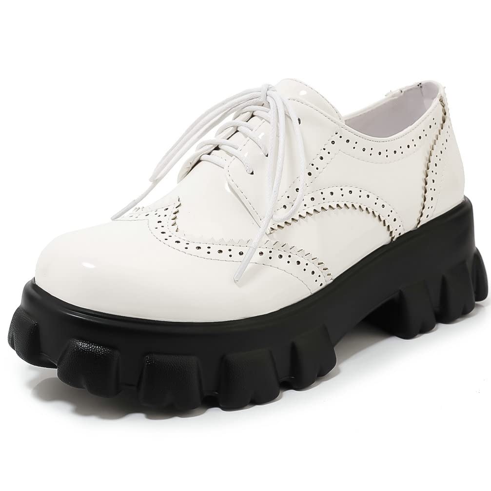 KOKOMOMO Women's Chunky Platform Oxford Loafers with Buckle - Gothic Style Shoes for Casual Outfits & Everyday Wear