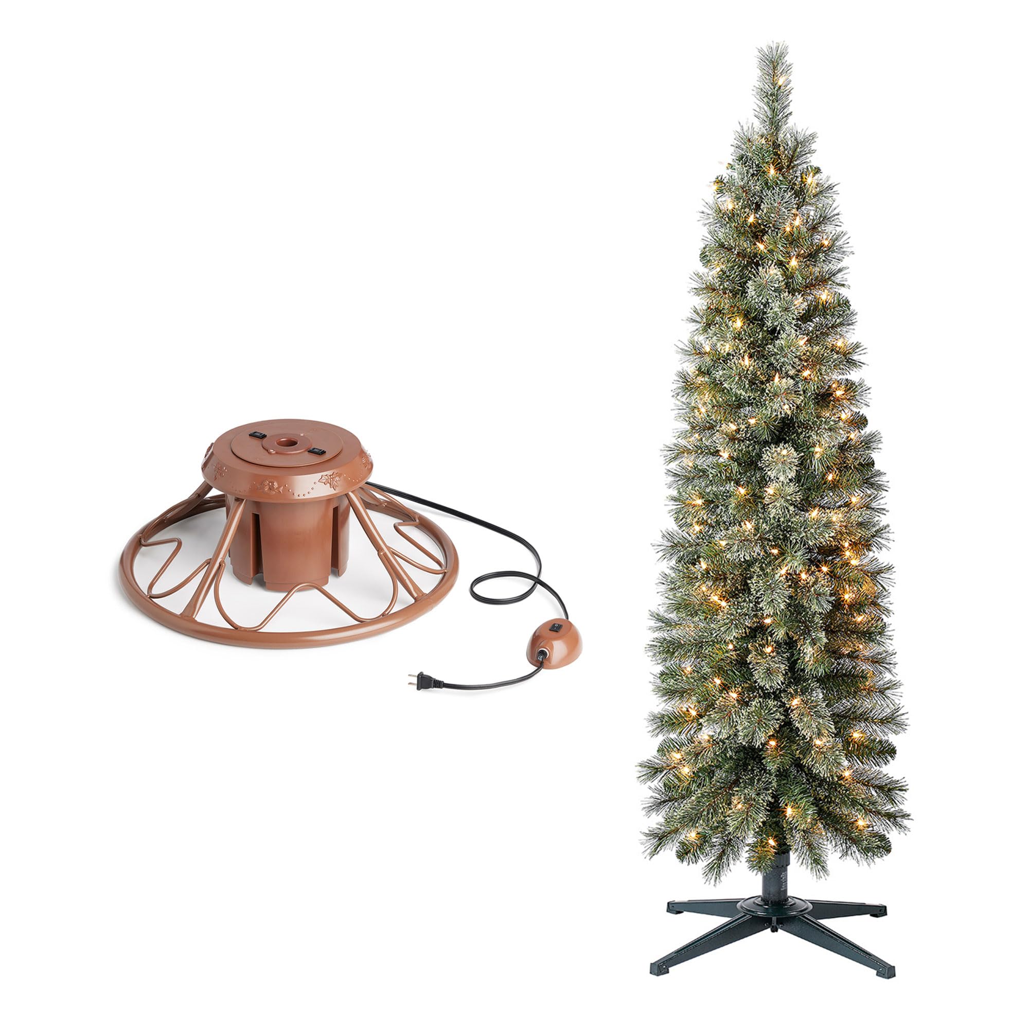 Home Heritage Rotating Christmas Tree Stand Base with Stanley 5' Quick Set - Perfect for Living Room, Office & Holiday Decorations