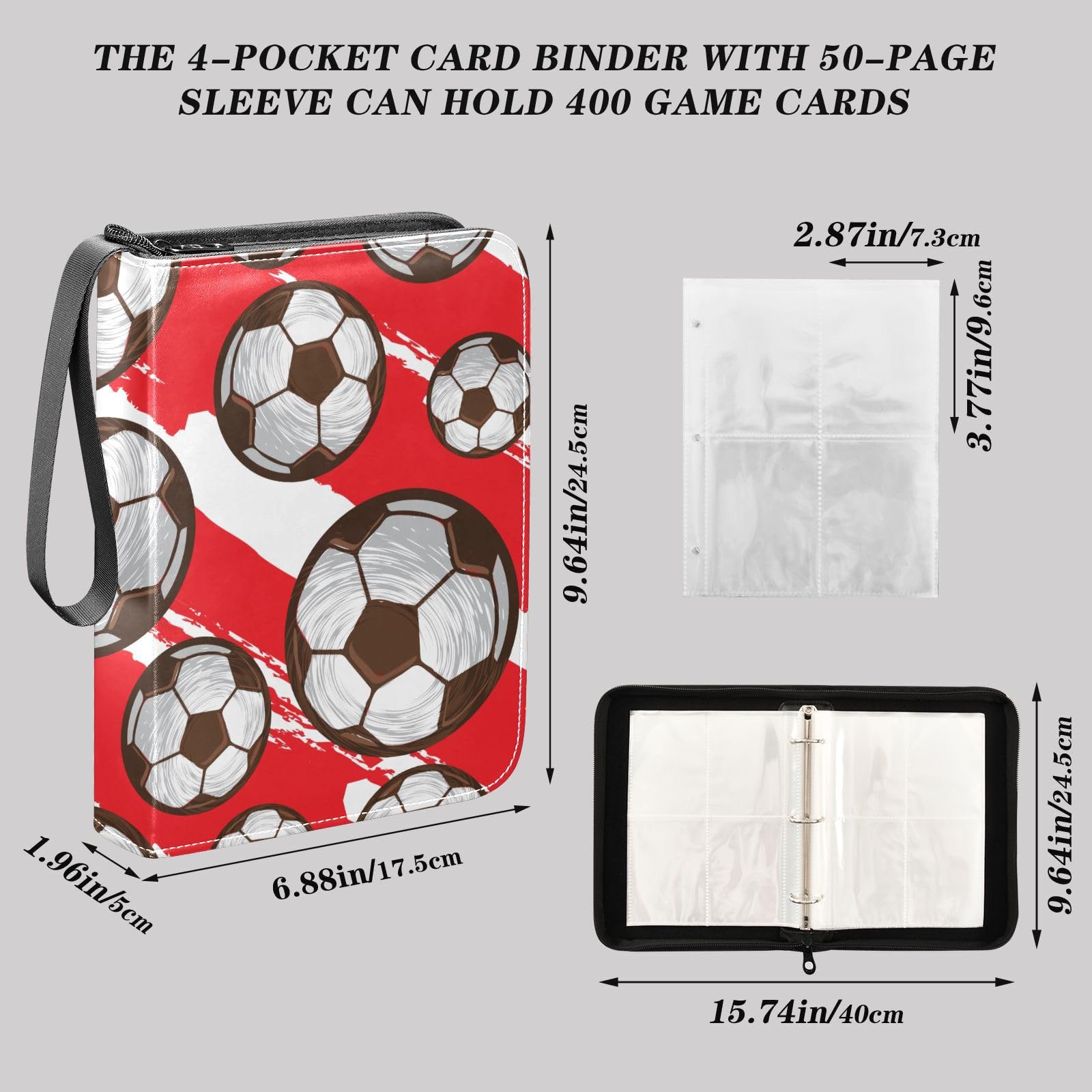 Sletend 400-Pocket Soccer Football Trading Card Binder - 50 Removable 3-Ring Pages, 4-Pocket Album for TCG, Game Cards & Collectibles | Perfect for Organizing, Storing & Displaying Sports Cards, Pokemon, MTG & Yu-Gi-Oh Collections