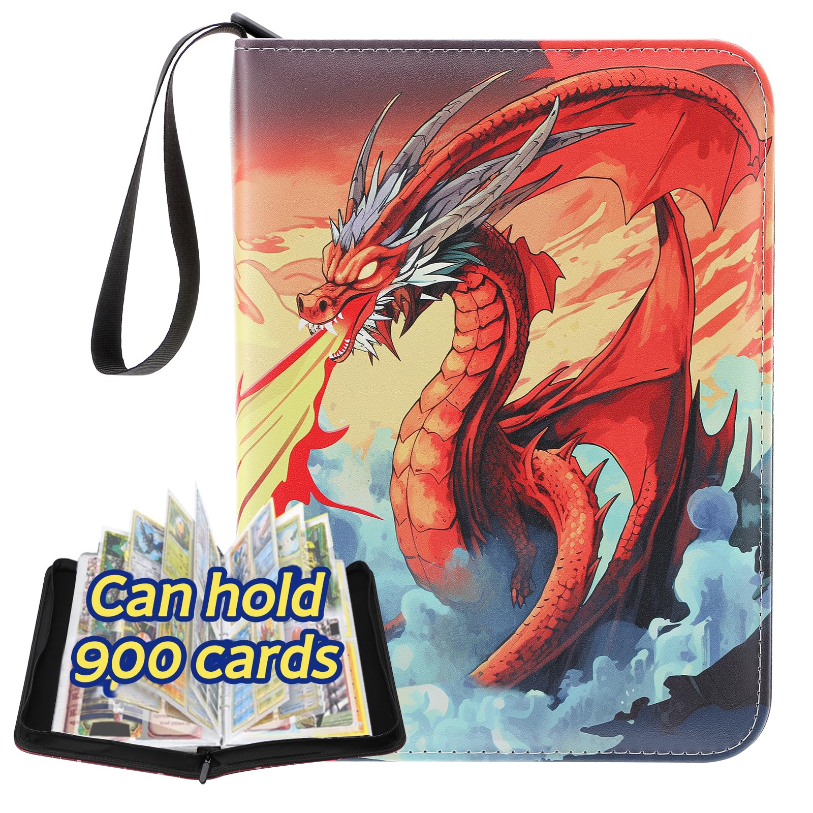Premium 9-Pocket Pokemon Card Binder - Doyosh 900 Pockets Trading Card Album with 50 Protective Sleeves | Charizard Design | Perfect Gift for Boys & Card Collectors | Organize & Protect Your Valuable Trading Cards at Home, School or Tournaments