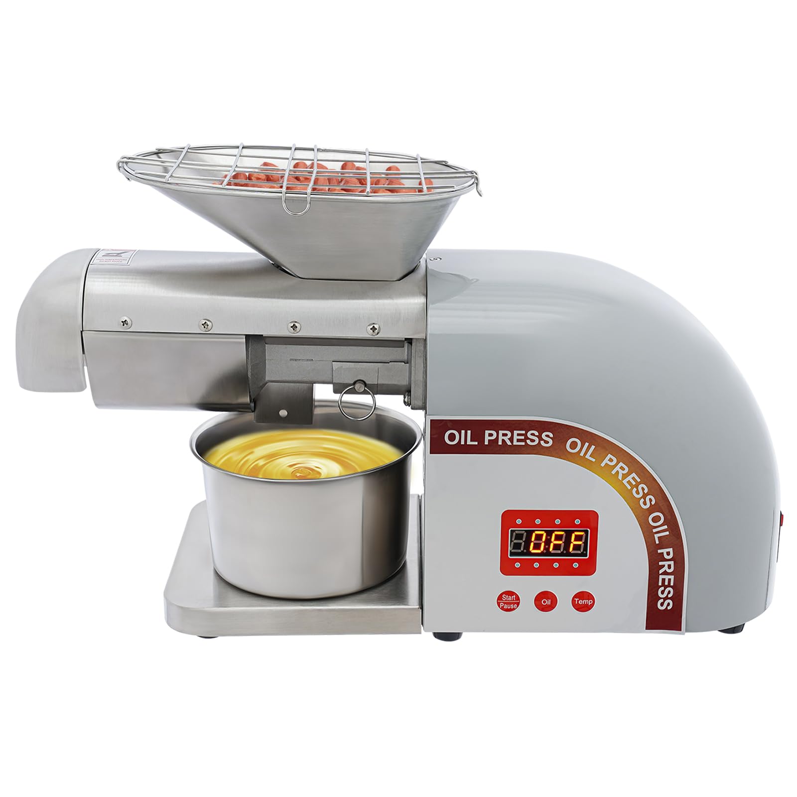 1800W Electric Oil Press Machine - Automatic Oil Extractor for Home & Commercial Use - Stainless Steel Oil Press for Nuts, Walnuts, Linseed, Peanuts & Sesame Seeds - Adjustable Temperature - Perfect for Healthy Cooking, DIY Essential Oils & Small Business Production