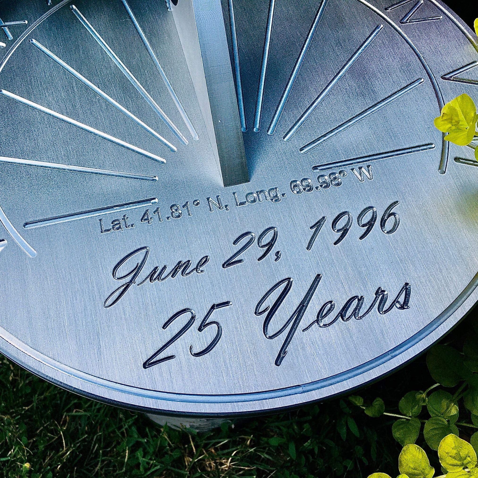 25th Anniversary Sundial Gift - Personalized Engraved & Calibrated for Husband, Wife or Couple - Unique 25 Year Wedding Gift Idea - Perfect for Outdoor Garden, Patio or Romantic Home Decor