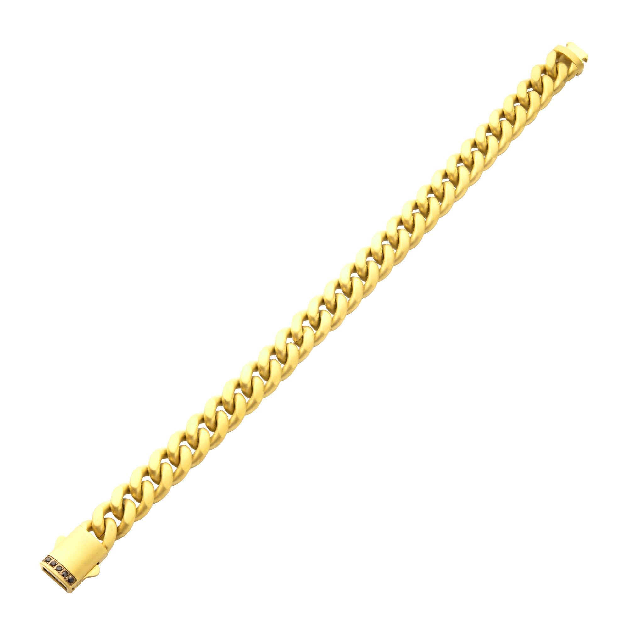 10mm 18K Gold Plated Stainless Steel Matte Cuban Link Chain Bracelet with Genuine Black Sapphire - Perfect for Men's Jewelry, Gifts & Hip-Hop Fashion Accessories