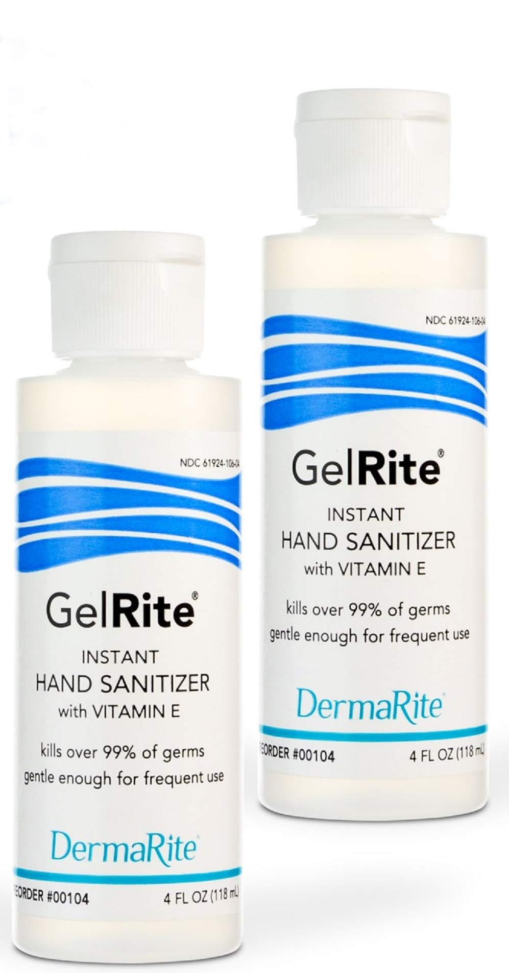 GelRite Instant Hand Sanitizer Gel - 4oz Travel Size (2 Pack) - 65% Alcohol, No Sticky Residue, Vitamin E Enriched Moisturizing Formula - Rinse Free & Waterless Germ Killer - Perfect for Travel, Office, School & On-the-Go Hygiene