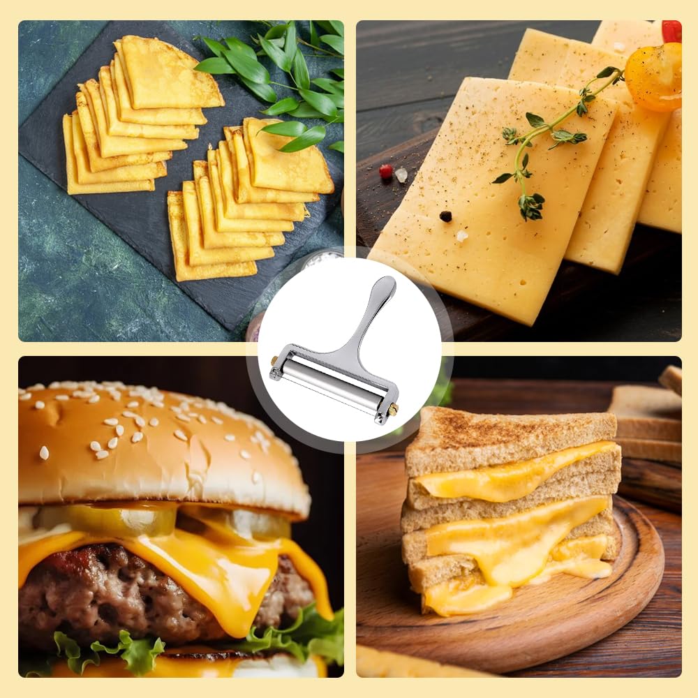 2025 Adjustable Stainless Steel Cheese Slicer with 4 Steel Wires - Perfect for Cheddar, Gruyere, Raclette & Mozzarella Blocks - Ergonomic Handheld Cheese Cutter for Kitchen, Party Platters & Charcuterie Boards