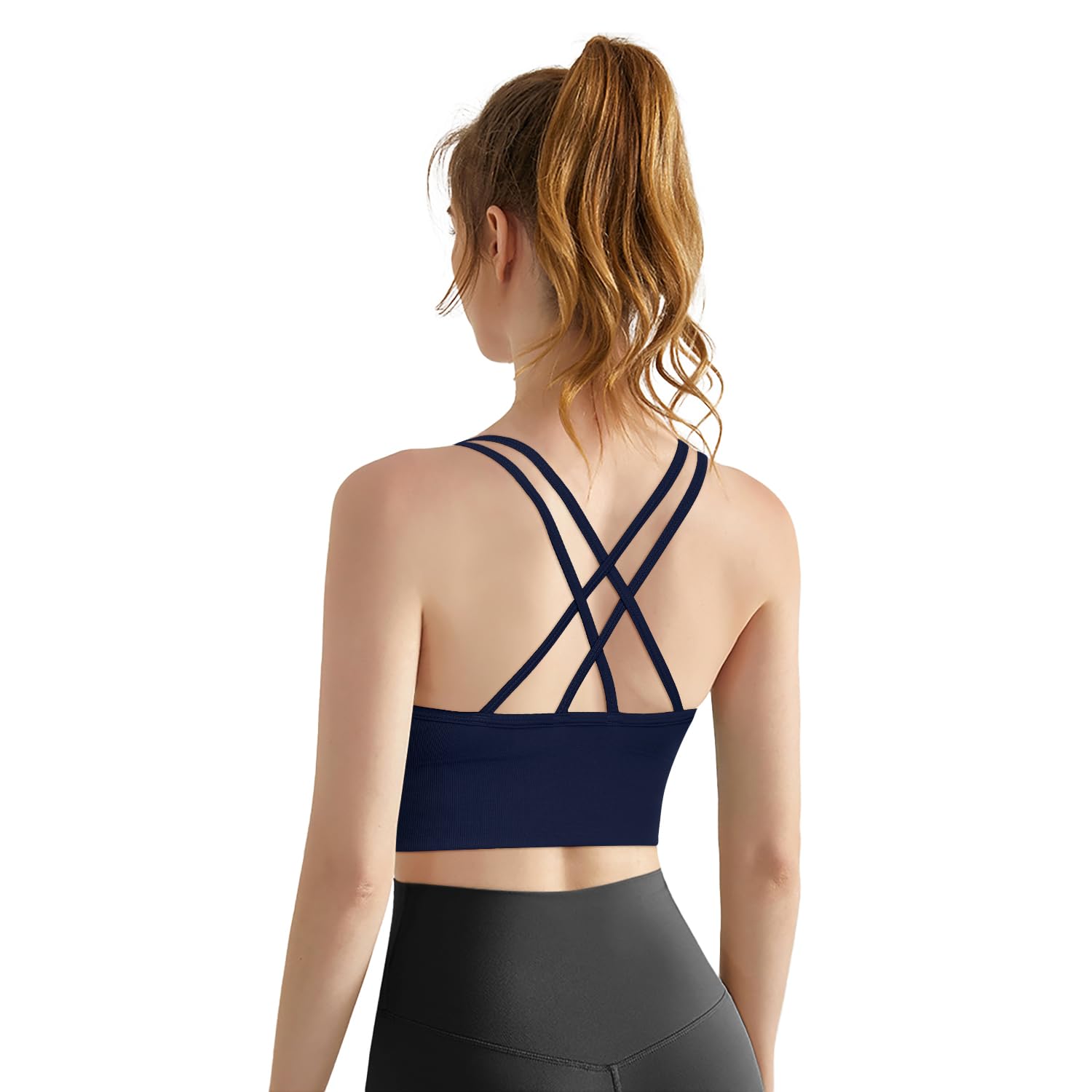 VEQKING Women's Cross Back Sports Bra - Medium Support Seamless Yoga Bra with Removable Pads - 3 Pack for Workout, Fitness, Running & Gym