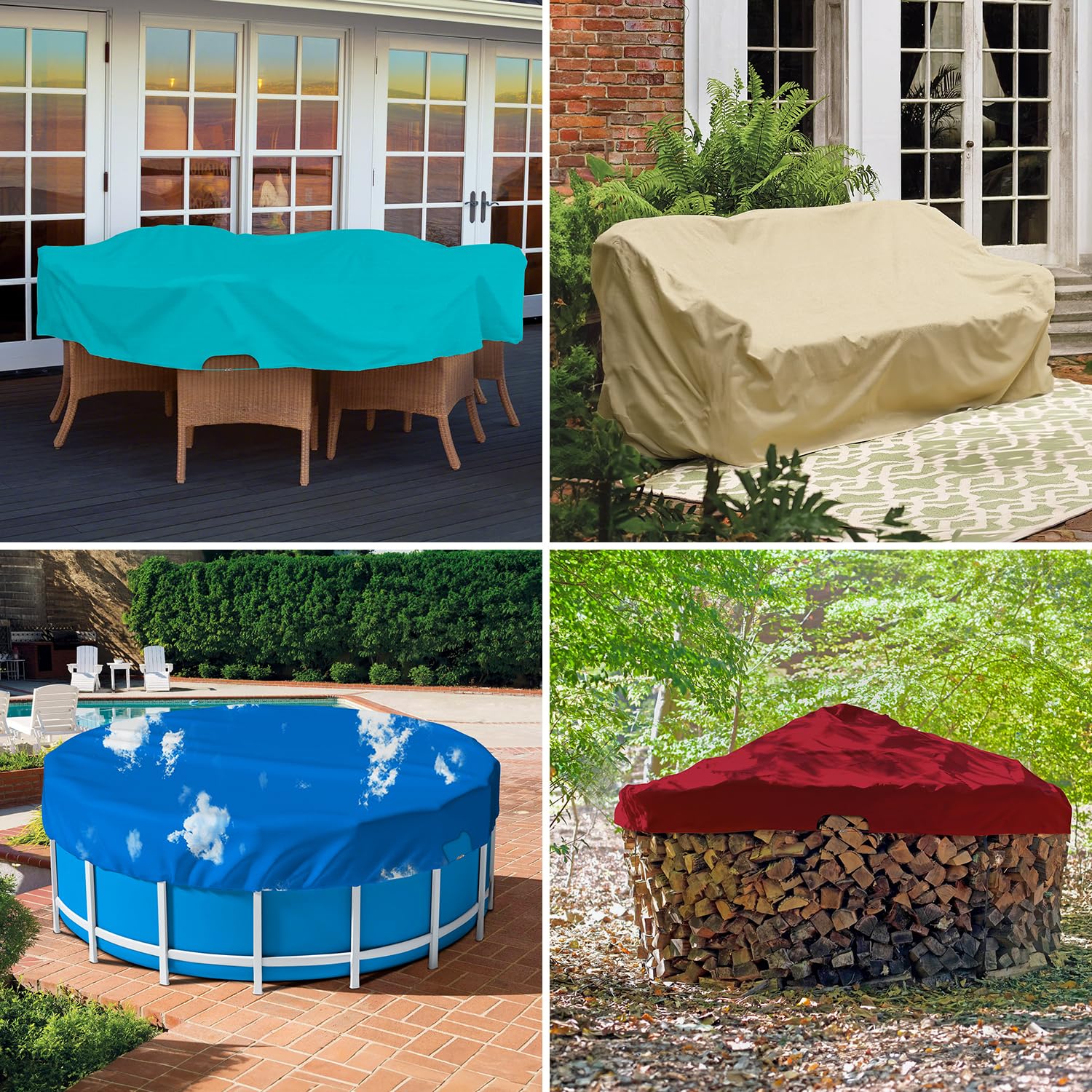 Patio Paradise 8ft Round Above Ground Pool Cover, 11ft Winter Safety Pool Cover with Wire Rope Edging & Winch, Waterproof Beige Leaf Tarp for Year-Round Protection